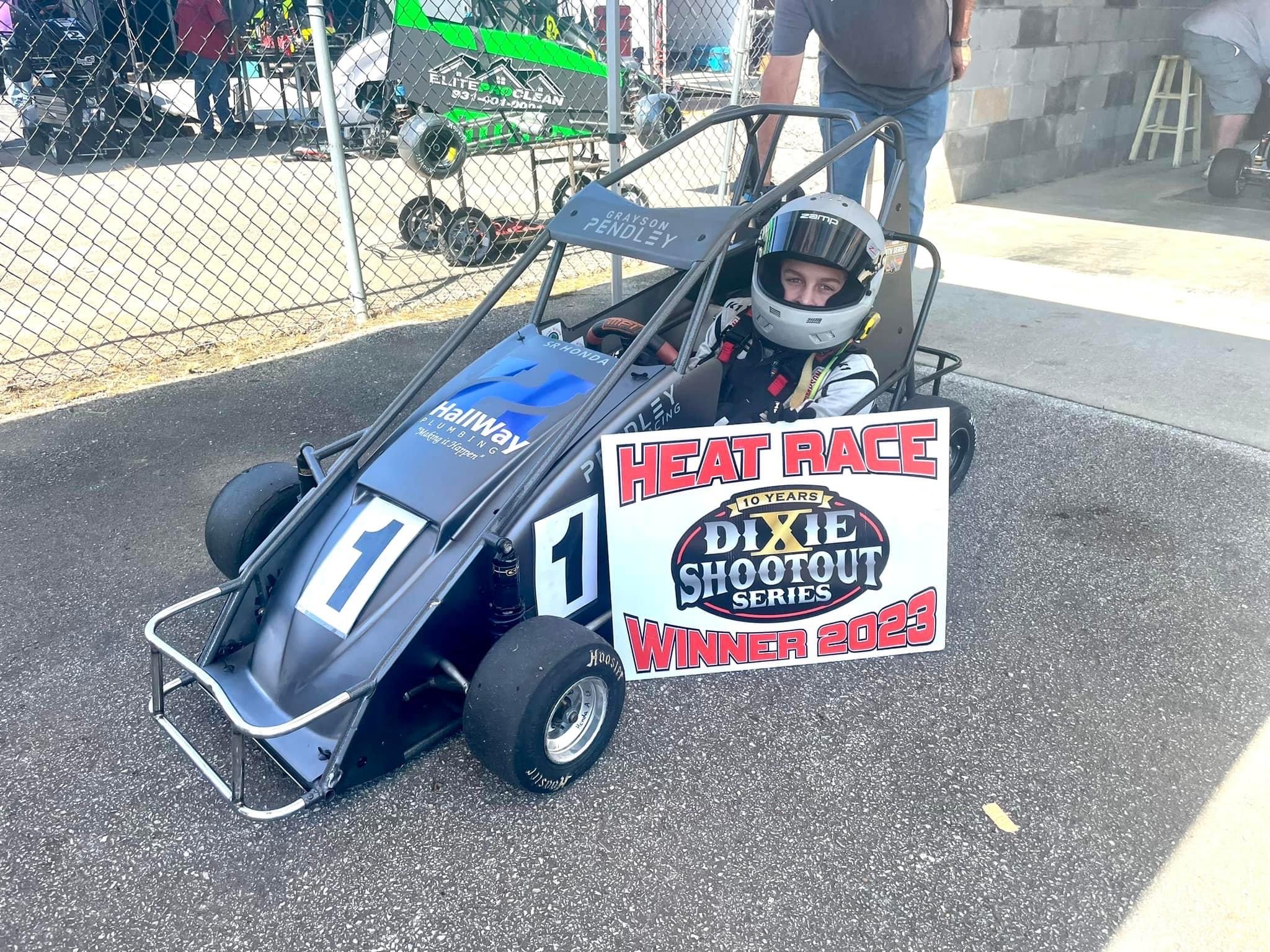 Grayson wins Senior Honda Heat Race at Dixie Shootout on September 23, 2023